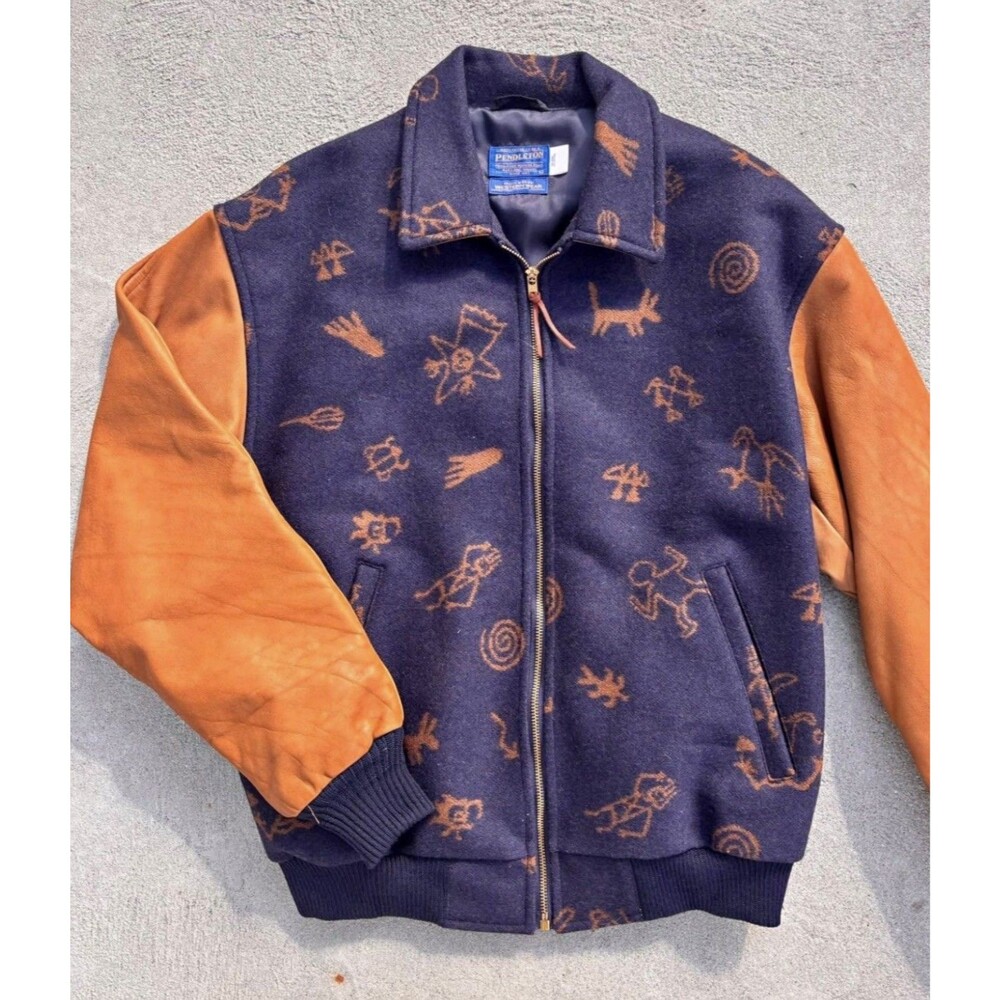 Pendleton Bomber Jacket Coat High Grade Western Tribal wool Body Sz. LARGE Aztec